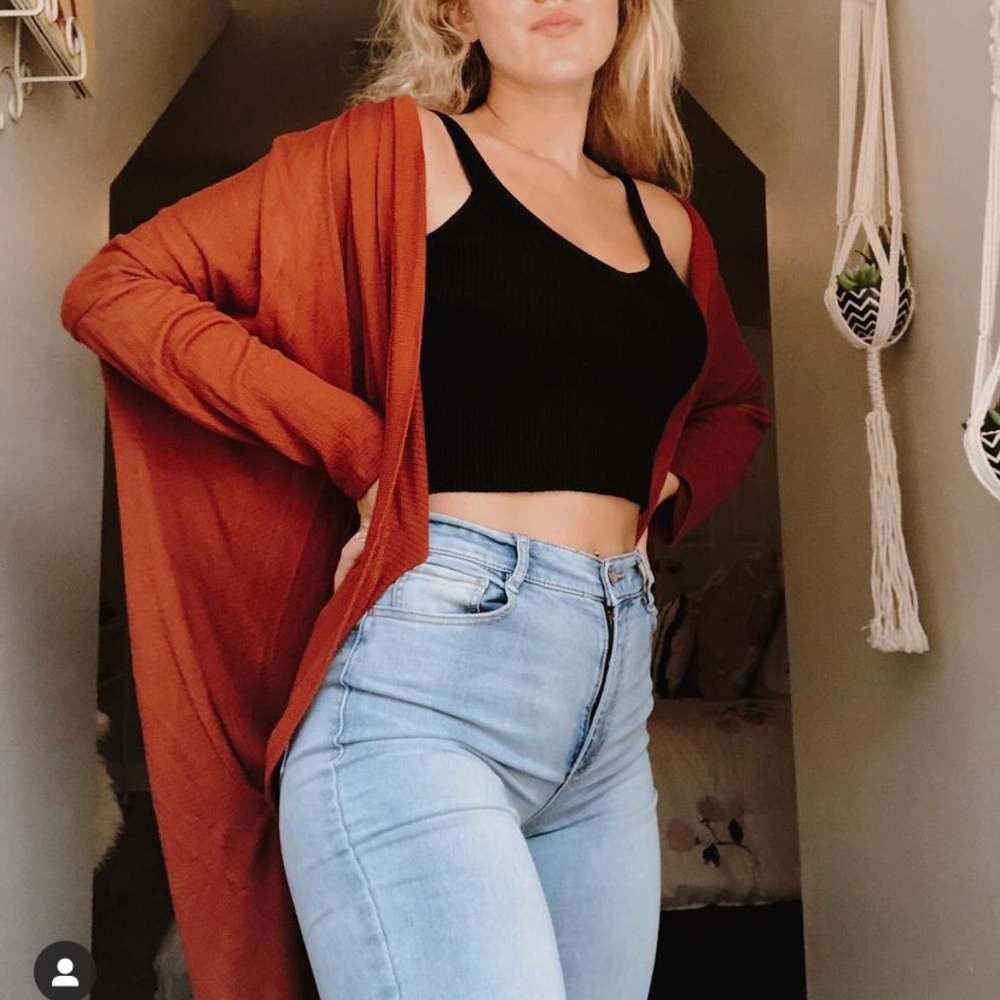 burnt orange cardigan